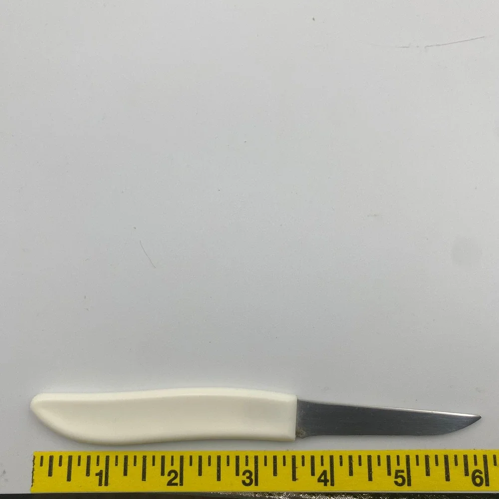 Vintage EKCO Paring Knives Set of 2 Stainless Steel Cream White Plastic Handles